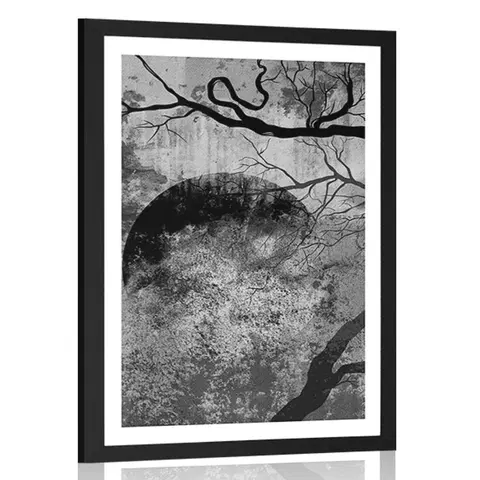 Černobílé Plakát s paspartou surrealistické stromy v černobílém provedení