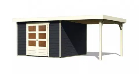 Dřevěné plastové domky Dřevěný zahradní domek ASKOLA 6 s přístavkem 240 Lanitplast Antracit