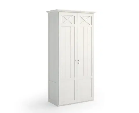 Stylové designové skříně Estila Klasická moderní vysoká šatní skříň Lyon s dvoukřídlými dveřmi z borovicového masivu 240cm