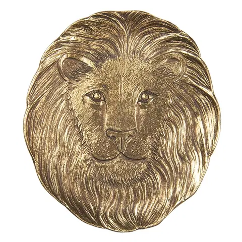 Podnosy a tácy Zlatý dekorační tácek hlavy lva - 14*1*14 cm Clayre & Eef 6PR3424