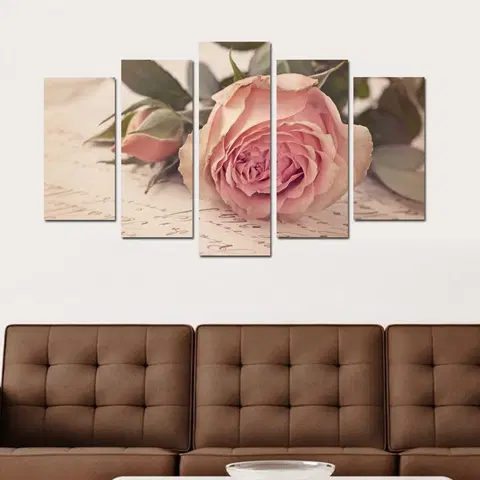 Obrazy Hanah Home Vícedílný obraz Love Letter With A Rose 110x60 cm