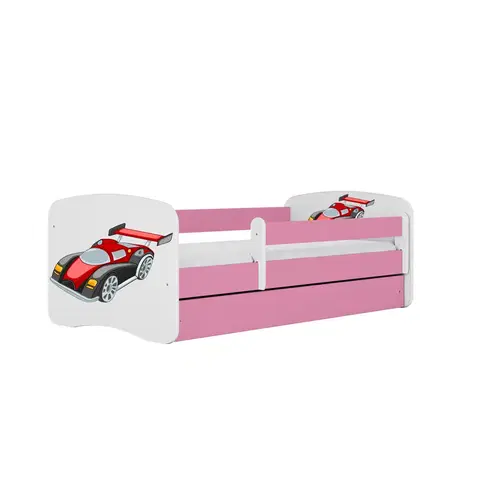 Dětské postýlky Kocot kids Dětská postel Babydreams závodní auto růžová, varianta 70x140, se šuplíky, bez matrace