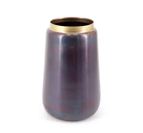 Luxusní a designové vázy a láhve Estila Designová antická hliníková váza v tmavé antracitové barvě s fialovým leskem 28 cm