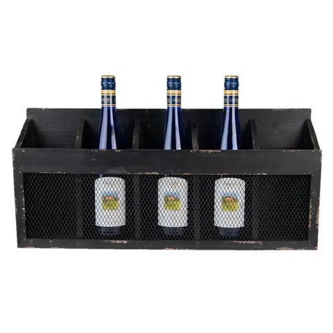 Stojany na víno Černá antik nástěnná police na víno Baesta - 60*13*28 cm Clayre & Eef 5H0518