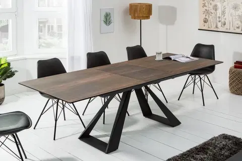 Designové a luxusní jídelní stoly Estila Hnědý designový rozkládací jídelní stůl Laguna s industriálními nohami 180 / 230cm