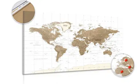 Obrazy na korku Obraz na korku nádherná vintage mapa světa s bílým pozadím