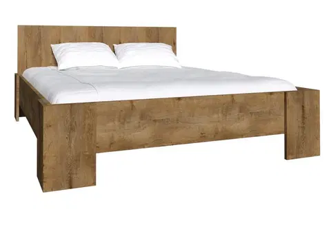 Postele Expedo Manželská postel COLORADO L-2 + rošt + pěnová matrace DE LUX 14 cm, 180 x 200 cm, dub Lefkas tmavý