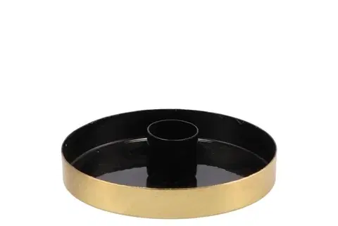 Svícny Černo - zlatý antik kovový svícen Marrakech black - Ø 10*2,5 cm daan kromhout 870872