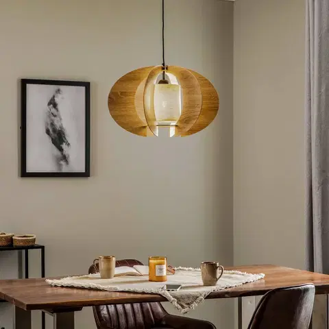 Závěsná světla SIGMA Moderní závěsné svítidlo C M s dřevěnými lamelami Ø 50 cm