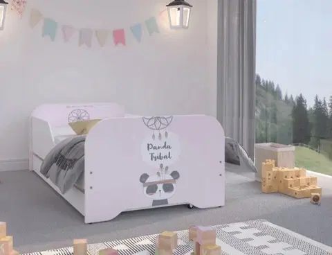 Dětské postele Dětská postel 160 x 80 cm pro dívky s růžovým čelem a pandou