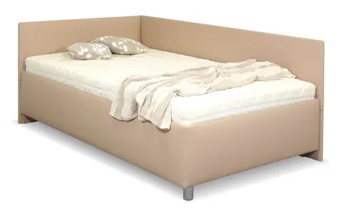 s úložným prostorem Rohová zvýšená čalouněná postel s úložným prostorem Ryana, 140x200, hnědá