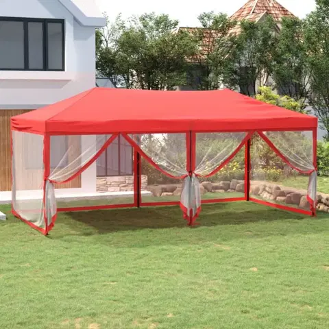 Zahradní altány Skládací party stan s bočnicemi 3 x 6 m Dekorhome Červená