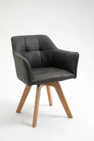 Luxusní jídelní židle Estila Moderní designová židle Devon s antickým šedým čalouněním as hnědým dřevěnýma nohama 83cm