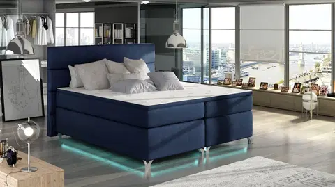 Postele Artelta Manželská postel AMADEO Boxspring s LED osvětlením | 140 x 200 cm Barva: BAO 18 - Ontario 81 (modrá)