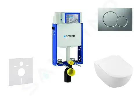 WC sedátka GEBERIT Kombifix Modul pro závěsné WC s tlačítkem Sigma01, matný chrom + Villeroy Boch WC a sedátko, DirectFlush, SoftClose, CeramicPlus 110.302.00.5 NI3