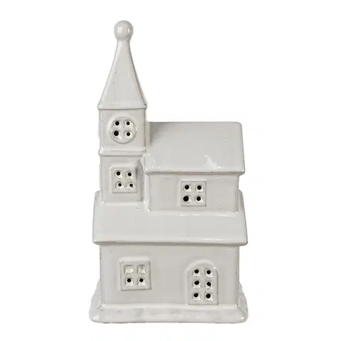 Svícny Béžový dekorativní porcelánový kostel s Led světýlky Christmas House - 13*9*23 cm Clayre & Eef 6CE1590