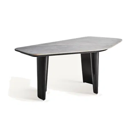 Designové a luxusní konferenční stolky Estila Luxusní konferenční stolek Niebla s asymetrickou mramorovou deskou a moderními nožičkami se zvlněným designem šedá 100 cm