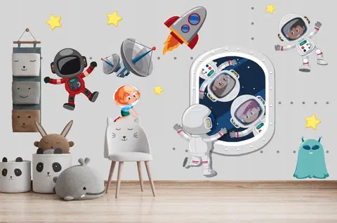 Pohádkové postavičky Samolepka na zeď malí kosmonauti