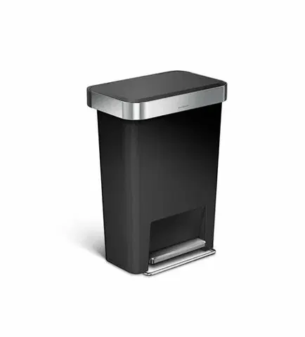 Odpadkové koše Pedálový odpadkový koš Simplehuman – 45 l, kapsa na sáčky, obdélníkový, černý plast /nerez