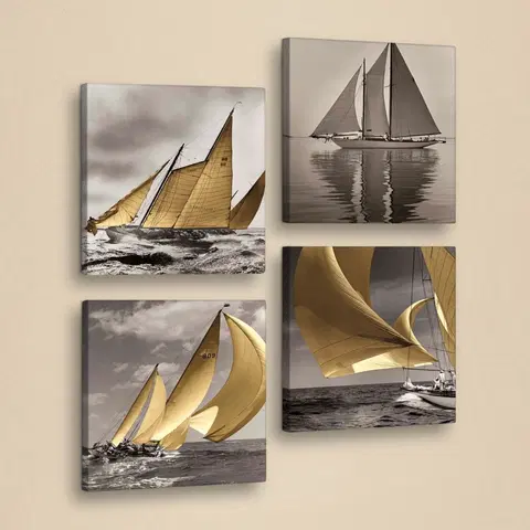 Obrazy Hanah Home Sada obrazů Boats 4 ks 33x33 cm