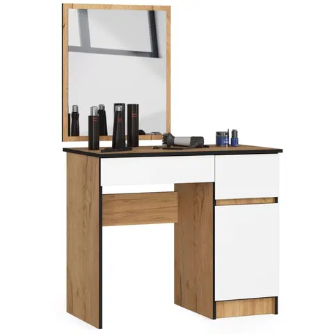 Toaletní stolky Ak furniture Kosmetický stolek se zrcadlem P-2/SL dub craft / bílý pravý
