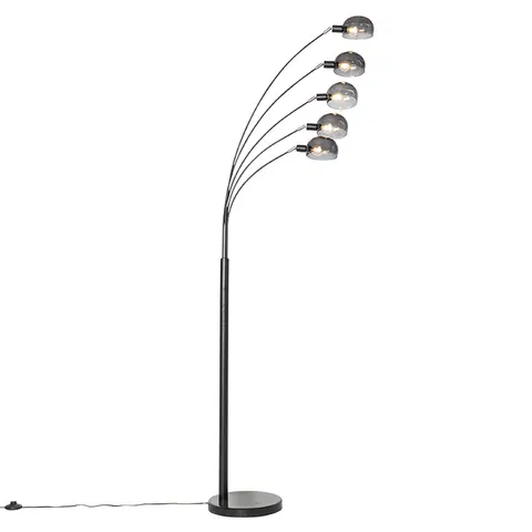 Stojaci lampy Designová stojací lampa černá s kouřovým sklem 5-light - Sixties Marmo