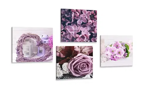 Sestavy obrazů Set obrazů levandulové zátiší s květinami