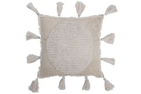 Dekorační polštáře Krémový polštář se střapci a reliéfem Tasse - 45*45*13 cm J-Line by Jolipa 17958