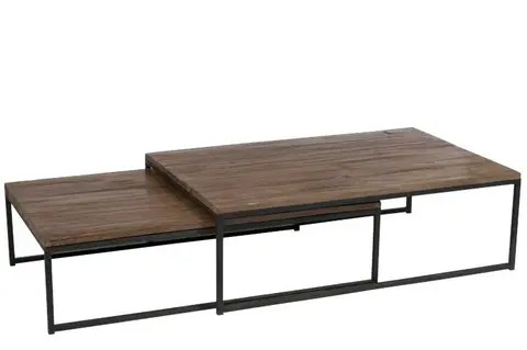 Konferenční stolky Set 2 konferenčních stolků s kovovou kontrukcí Industrial - 120*80*38cm J-Line by Jolipa 78553
