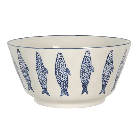 Mísy a misky Keramická miska s modrým dekorem ryb Atalante – Ø 20*10 cm Clayre & Eef 6CEBO0056