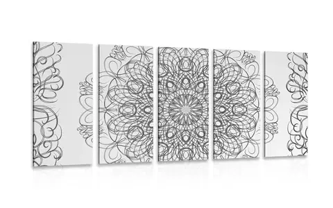 Černobílé obrazy 5-dílný obraz abstraktní květinová Mandala v černobílém provedení