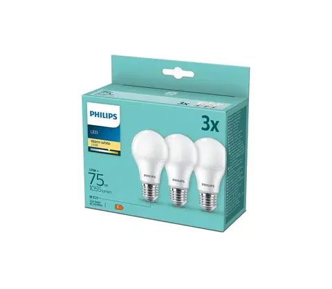 Žárovky Philips LED sada žárovek 3x10W-75W E27 1055lm 2700K set 3ks, bílá