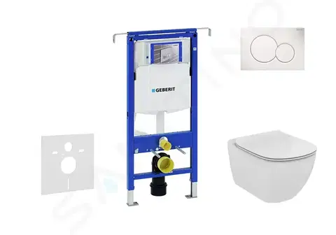 Záchody GEBERIT Duofix Set předstěnové instalace, klozetu a sedátka Ideal Standard Tesi, tlačítka Sigma01, Rimless, SoftClose, alpská bílá 111.355.00.5 NE1