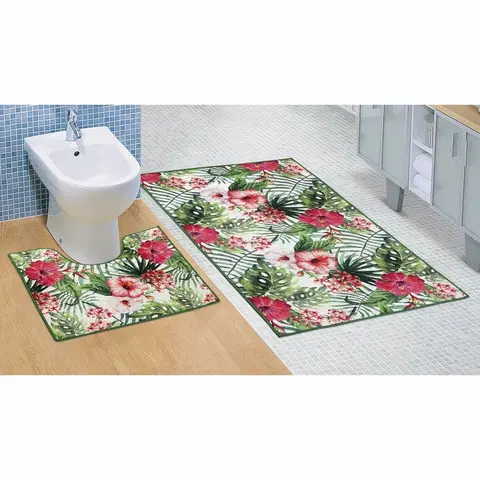 Koberce a koberečky Bellatex Koupelnová sada 3D tisk Ibišek, 60 x 100 cm, 60 x 50 cm