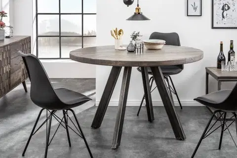 Designové a luxusní jídelní stoly Estila Industriální kulatý jídelní stůl Steele Craft 120cm šedý z masivního dřeva