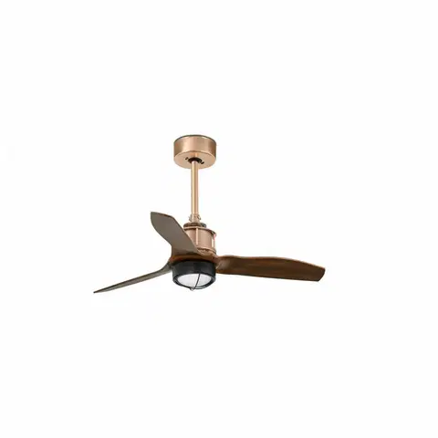 Ventilátory FARO JUST FAN XS LED, měď/dřevo, stropní ventilátor 81cm