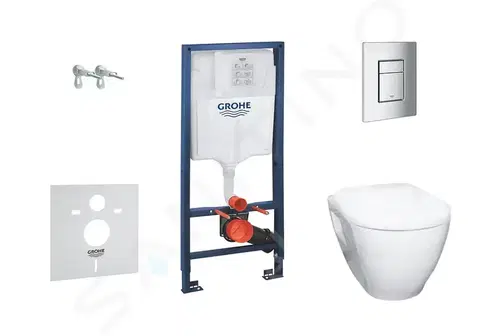 Záchody GROHE Solido Set předstěnové instalace, klozetu Bau Ceramic a sedátka softclose, tlačítko Skate Cosmopolitan, chrom 38528SET-KH