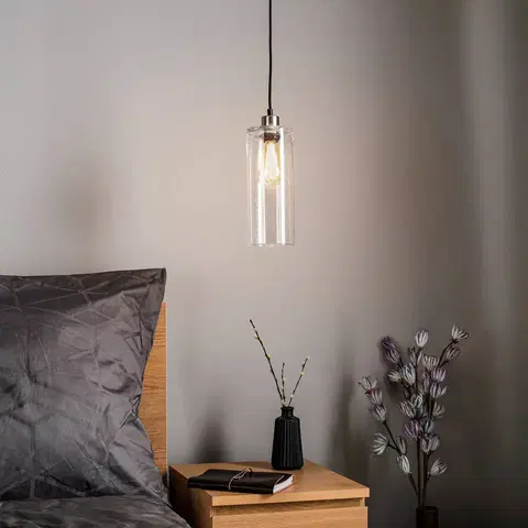 Závěsná světla Solbika Lighting Závěsná lampa Válec z čirého sodového skla Ø 12 cm