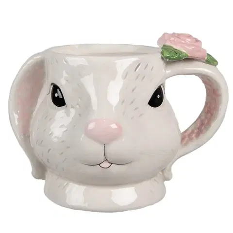 Hrnky a šálky Růžovobílý keramický hrneček ve tvaru králíčka Rabbit - 16*11*11 cm / 450 ml Clayre & Eef 6CE1704
