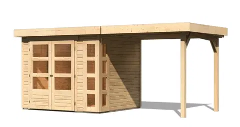 Dřevěné plastové domky Dřevěný zahradní domek KERKO 3 s přístavkem 240 Lanitplast Přírodní dřevo