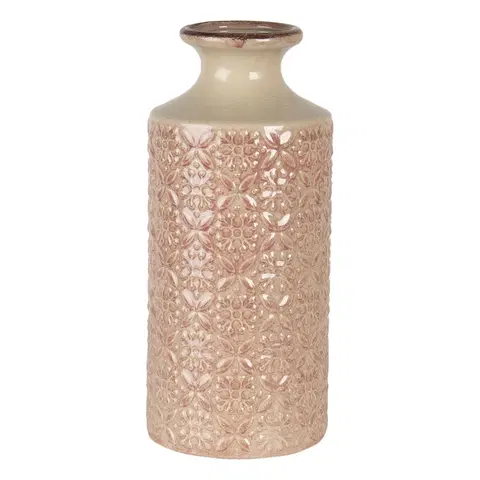Dekorativní vázy Béžovo růžová keramická váza se vzorem květin Alisa M - Ø 13*30 cm Clayre & Eef 6CE1267M