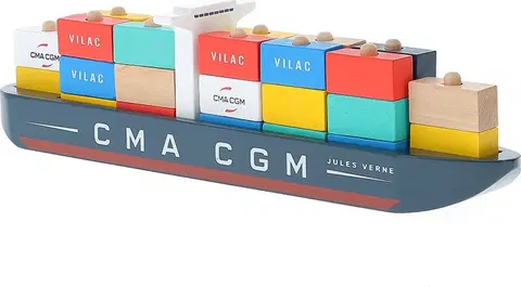 Dřevěné hračky Vilac Skládací kontejnerová loď VERNE vícebarevná