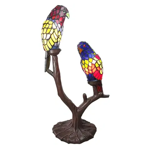 Stolní lampy Clayre&Eef Dekorační světlo 6017, dva papoušci, styl Tiffany