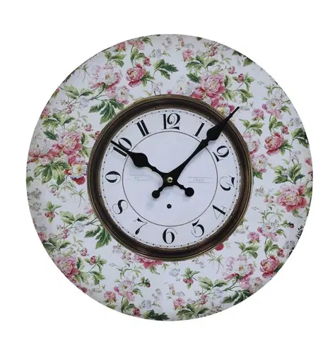 Hodiny Nástěnné hodiny s květinami Flowers de Provence – 34*3cm/ 1*AA Chic Antique 22035825