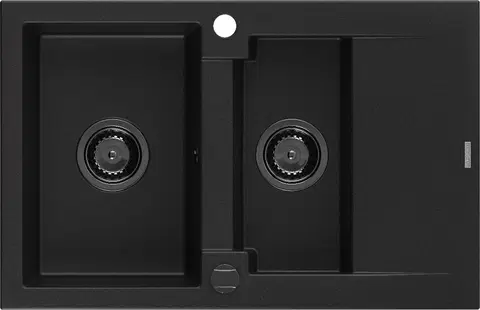 Sifony k pračkám MEXEN/S Gaspar granitový dřez 1.5 s odkapávačem 737 x 475 mm, černý, černý sifon 6507731505-77-B