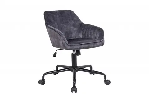 Designové a luxusní židle do pracovny a kanceláře Estila Moderní otočná kancelářská židle Vittel v šedém potahu s kovovými nohami na kolečkách 89cm