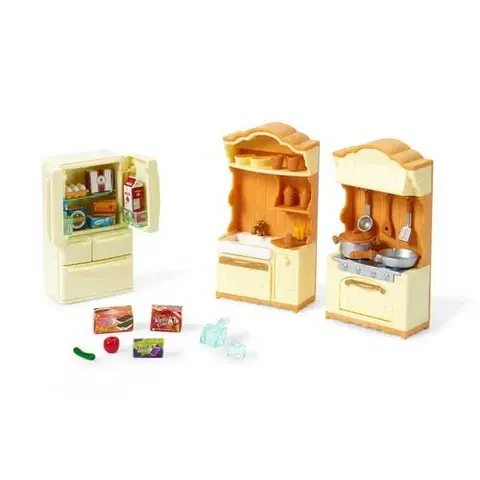 Dřevěné hračky Sylvanian Families set - kuchyňská linka s ledničkou