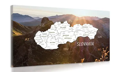 Obrazy mapy Obraz mapa Slovenska s pozadím hor