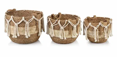 Úložné boxy Mondex Sada tří košů Bali z mořské trávy se vzorem III hnědá/bílá