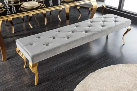Stylové a luxusní lavice Estila Luxusní lavice Modern Barock s šedým chesterfield čalouněním a se zlatými kovovými nožičkami 172cm